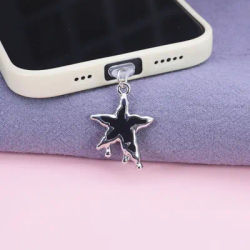 Bouchon anti-poussière pour téléphone Dark Fashion Love Star, pendentif, décoration anti-poussière pour téléphone, Compatible avec AirPods/Kindle/iPad/type-c pour iPhone