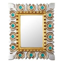 Marine Flair,'Reverse Painted Glass Wood Bronze Aluminum Leaf Wall Mirror'