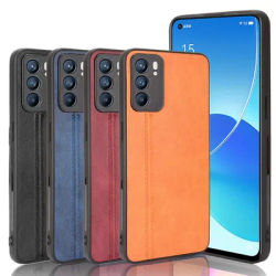 For OPPO Reno 6 5G Case Suture Soft Edge PU Leather Hard Phone Cover For Oppo Reno 6 Pro Plus 5G