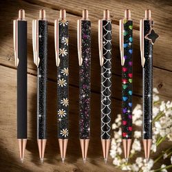 TEMU 7pcs Elegant Metal Ballpoint Pens For Women, Medium Point Retractable Fountain Pens, With , For Journaling, Business, Office, And Gift Use, Suitable For 14+