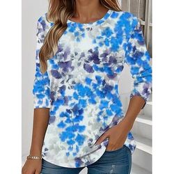 T-shirt da donna maniche lunghe collo girotondo maniche lunghe tunica grafica floreale piante elegante stilosa top regolari quotidiani uscita weekend stampa verde chiaro blu viola arancione marrone