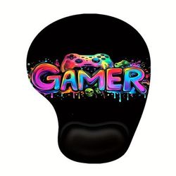 TEMU Bhjlaxr Ergonomic Gaming Mouse Pad With Wrist Support, Non-slip Silicone Base, Vibrant Game Controller Design For Home Office And Gaming Use