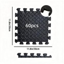 TEMU 60pcs Thickened Eva Foam Floor Mats - Waterproof, Non-slip, Interlocking Fitness & Training Pads For Home And Commercial Use, Blue