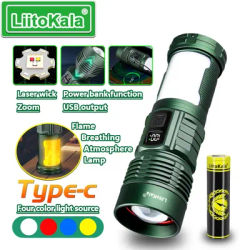 LiitoKala Camping Lantern with Flame Light Mode, 500M Super Bright Flashlight, IPX5 Outdoor Light, 6 Modes for Tent, Hiking