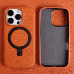 Magnet Ring Stand Phone Case For iPhone 16 Pro Max 16e 15 13 14 12 11pro Cover Genuine Leather Case Magnetic Back Cover Cases