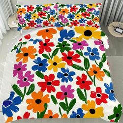 TEMU 2/3pcs Multicolor Floral Pattern Duvet Cover, Bursting With An Of Bright, - Colored Flowers, Full Bed Set With Duvet Cover And Pillow Shams, Comforter Set