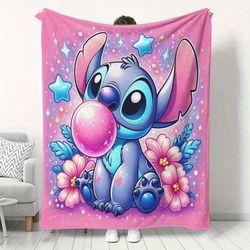 TEMU 1pc Carnival Stitch Print Flannel Throw Blanket - Soft, Warm, Machine Washable Knitted Fleece For Sofa, Home Relaxation, Office, Nap, Camping, Travel - Modern Sister Style, Use, Stitch Room Decor