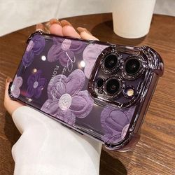 TEMU Oil Painting Purple Flower Suitable For Phone14/15 Mobile Case 1112pm 13 13promax 14pro 14promax 14 15 15pro 15pm 16 16pro 16promax