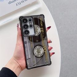 TEMU 90s Retro Style Tape Pattern Phone Case Suitable For Galaxy S25 S24 S23 S22 S21 Fe 4g 5g Shockproof Transparent Soft Back Cover
