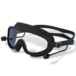TEMU 1 Pair Black Large-frame Swimming Goggles For Adults With Adjustable Straps & Clear Lenses - Pool Parties & Water Sports, Pool Party Accessories | Stylish Swim Goggles | Goggles