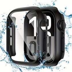 TEMU 2pcs For Watch Series Pc Black Protective Case With Tempered Glass Film, Ultra- Anti-scratch Protective , Black For Iwatch9/8/7 41mm/45mm, 6/5/4/se 40mm/44mm 3/2 38mm/42mm