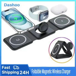 Chargeur magnétique sans fil pliable 3 en 1, Station de charge rapide pour iPhone 15 14 13 12 Pro Max Apple Watch 8 7 6 AirPods