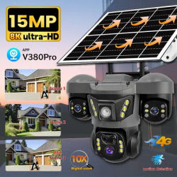 15MP 4G IP Solar Camera 10xZoom Triple Lens Outdoor PTZ Security Camera Auto Tracking Smart Security Protection CCTV Cam V380PRO