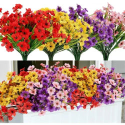 Artificial Fake Plant Flowers UV Resistant Artificial Plastic Colorful Violet Flowers for Spring and Summer Home Room Decoration