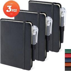 TEMU 3pcs Day A6 Mini Notebooks With Pens - 9.4 X 14.5cm, 100 Gsm Thick Paper, 408 Pages, Leather Cover, Space-themed Design, School & Office, Mini Notebook