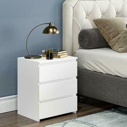 TEMU White Modern Bedside Table Cabinet Nightstand With 3 Storage Drawers Bedroom Furniture