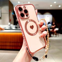 TEMU Luxury Electroplated Soft Tpu Phone Case For Max 15pro 16pro Iphone15 6iphone13, With Bracelet Lanyard Wrist Cover, Suitable For Women, Girls, And Girlfriends