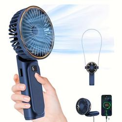 TEMU Rechargeable Portable Usb Handheld Fan With 6 Wind - Foldable 2-in-1 Handheld Fan, Suitable For Office, Dormitory And Outdoor Camping