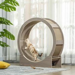 TEMU Cat Wheel For Indoor Cats, Cat Treadmill With Brake, Scratching Pads, Cat Exercise Wheel For Health - Brown