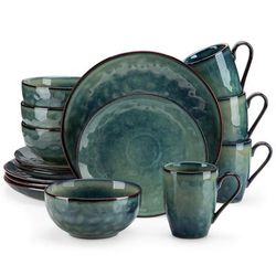 TEMU 16pcs Dinner Set, Green Kiln Change Glaze Tableware Dinner Service With Dinner Plate, Dessert Plate, Bowl, Mug For 4 People