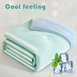 TEMU 1pc Cooling Summer Quilt - Double-sided Ice-soft Polyester Blanket With Floral Pattern, Light Design, Bedding, And Use, Blanket For Bed