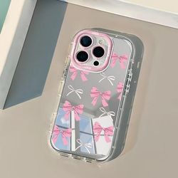 TEMU Pink Bow Mirror Phone Case For Iphone 7/8/x To 15 Pro Max - Cute Tpu Protective Cover With & Stylish Pink Bow Pattern, Phone Protection | Transparent Phone Case | Tpu Phone Case