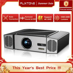 FlixTone V7 Projector 4K Full HD 1080P 2300 ANSI Video Projector 15W*2 Android Auto Focus Home Theater Cinema Home