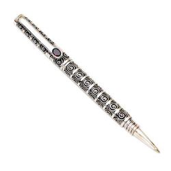 Scarlet Surf,'Ornate Handmade Sterling and Garnet Ballpoint Pen'