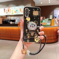 TEMU Diamond Wrist Strap Lanyard Cute Bear Phone Holder Case On + Galaxynote10plus Stand Back Cover