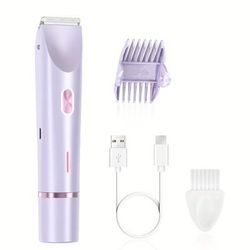 TEMU Portable Women's Bikini Trimmer, Dual Head Women's Hair Trimmer, 2in 1 Bikini Razor With Ceramic Heads And Type-c Charging Port For Women's Bikini, Armpit Hair, Leg Hair, And Face Electric Shaver
