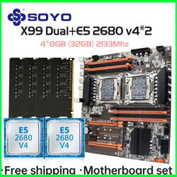 SOYO X99 Dual CPU Gaming Motherboard Kit lntel Xeon E5 2680 V4*2&DDR4 32GB (4*8GB) LGA2011-3 M.2 NVME for Desktop Computer Host