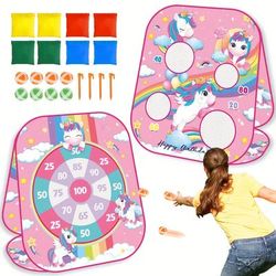 TEMU 21pcs Of 4-in-1 Unicorn Bean Bag Throwing Game, Double-sided Foldable Sandbag Board, Backyard Beach Garden Outdoor Toy, Unicorn Outdoor Lawn Activity Toy
