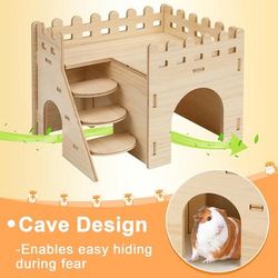 TEMU Hamster House And Hideout, Easy To Assemble Wooden Hamster Castle Small Animal House Bed With Stairs