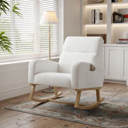 Comanlai-Chaise à bascule de style moderne, chaise marketrembourrée à haut dossier pour le salon et la chambre à coucher, chaise en laine d'agneau