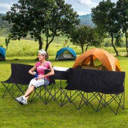 Outsunny 6 Seat Folding Sports Bench, Portable Team Bench with Cooler Bag & Carry Bag, Black