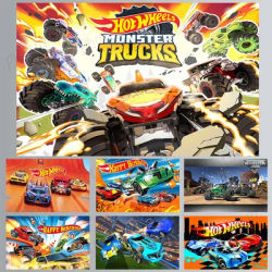 PHOTURT Hot Wheels Monster Trucks Backdrop Kids Birthday Photography Banner Game Race Car Photo Background Polyester Vinyl Props