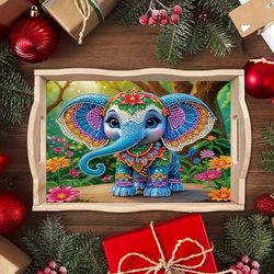 TEMU 5d Diamond Painting Kit - Colorful With Vibrant Flowers & Beads, Wooden Frame With Handle, Home Decor, Parties, And Gifts, Festive Gift Idea|vibrant |durable Wood Frame, Elephant Crafts