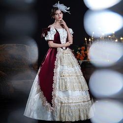 Vintage Rococò Rinascimento Maxi Vestito Normale A sbuffo Principessa Sposa Pieghettato Con Volant Principessa Girocollo Costume Per donna Halloween Carnevale Mascherata Feste Halloween Performance