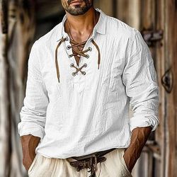 Retrò Vintage Medievale Rinascimento Camicia Pirata Vichingo Tinta unica Costume Per uomo Costumi da pirata Halloween Carnevale Vacanza Casual Quotidiano LARP Adulti Camicia Primavera Estate