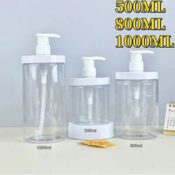 1pc 500ml/1000ml Pump Bottle Dispenser Plastic Refillable Bottles Wide Mouth Style Refillable Empty for Travel Shower Soap