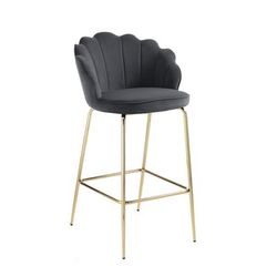 Sgabello grigio in velluto e metallo oro, design moderno