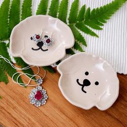 '2 Poodle Puppy-Themed Hand-Painted Glazed Ceramic Catchalls'