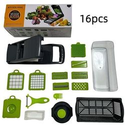 Set tritatutto manuale per verdure 16 in 1 con lame, contenitore, affettatrice filtro, taglia cipolla, carota, aglio, utensile da cucina per cucinare, regalo per la festa del papà
