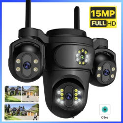 WiFi IP Camera Outdoor 15MP Triple Lenses Triple Screens Security Video Monitor 8MP HD Ai Human Detection CCTV Camera iCsee