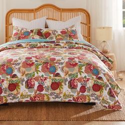 Jewel Kantha Stitched Quilt Set by Greenland Home Fashions in White (Size FL/QUE)