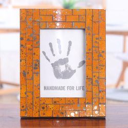 Warm Memorabilia,'Wood Photo Frame with Glass Mosaic Pattern in Orange (4x6)'