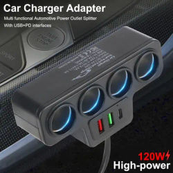120W Splitter Multifunctional For Phone IPad USB Quick Charge Car Charger Adapter Car Accessories 12V 24V QC3.0+PD3.1A