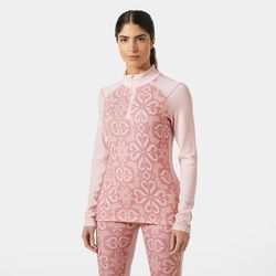 Helly Hansen Women's Lifa Merino Midweight Graphic 1/2 Zip Base Layer Pink XS