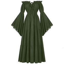 Retrò Vintage Medievale Rinascimento Vestito Vichingo Elfico Tinta unica Costume Per donna Celtico Fantasia Reale Halloween Carnevale Mascherata LARP Adulti Vestito
