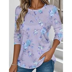 T-shirt Pasqua donna manica lunga collo rotondo tunica floreale grafica piante vintage stilosa classica collo rotondo top regolari stampa quotidiana rosa viola verde autunno preautunnale